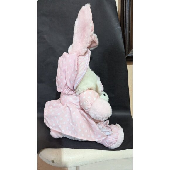 Dan Dee Pink Bunny Plush With Two Baby Bunnies Polka Dot  Striped  14"Easter - Picture 3 of 9
